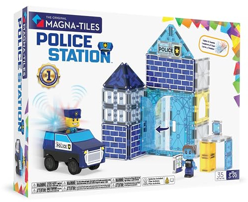 MAGNA-TILES Police Station 35-Piece Magnetic Construction Set, The Original Magnetic Building Brand