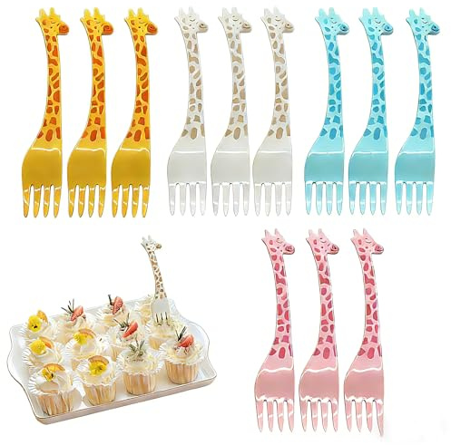 12 Stück Giraffe Zahnstocher Obstgabeln Mini Gabeln für Obstgabeln Plastik Gabel Spieße für Lunchbox, Party, Nachmittagstee, Geburtstagsfeier
