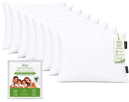 Adam Home Quilted Pillow Protectors 8 Pack (50 x 75 CM) - Soft Poly Cotton Zippered Pillow Cases – Durable, Breathable & Comfortable