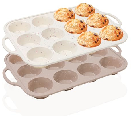 Vinino 2Pack Silicone Muffin Pans for Baking with Metal Reinforced Frame, 12 Cups Regular Size Nonstick Silicone Cupcake Pan, BPA Free Oven Dishwasher Safe Baking Mold for Muffins Cupcakes