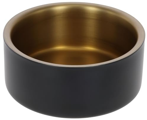 Kerbl Pet Edelstahlnapf Golden | 900 ml, Schwarz/Gold, Höhe 7,4 cm, Ø 17 cm, robuster Fressnapf aus Edelstahl für Hunde und Katzen
