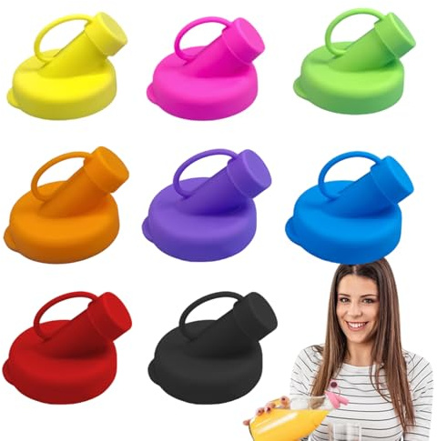 Lot de 8 bouchons distributeurs de bouteilles de lait en silicone, 48 mm de diamètre, couvercles à bec verseur anti-fuite, réutilisables en verre, pour boissons à thé, sans odeur