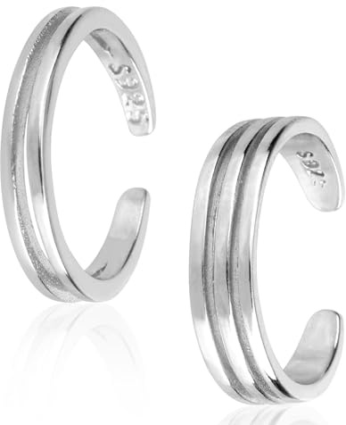 Mikovivi 2st Silverringar med Öppna Tåringar, 2 Stilar 925 Sterlingsilverband Tåringar Mattfria Minimalistiska Sommarsmycken för Kvinnor Fotsmycken för Stranden