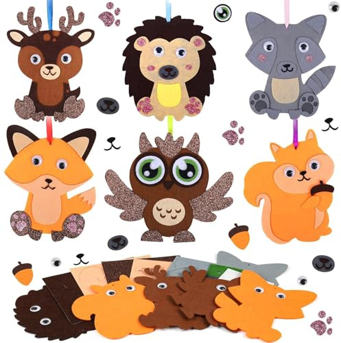 18 Stück Herbst Tier Bastelsets für Kinder,Herbst Basteln mit Kindern,Herbst Tier Kreativsets zum Basteln,Herbst Tier Bastelhandwerk mit Moosgummi Aufkleber,Katze Eule Eichhörnchen Fuchs Reh Löwe
