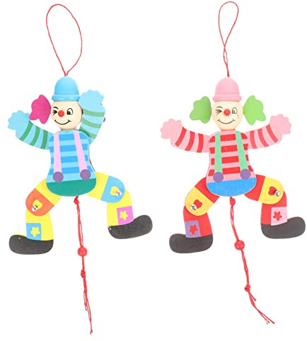 HOMOBABE Clown Marionetten Puppen Holz Handpuppen Für Kinder Interaktives Spielzeug 2 Stück Bunt Mit Ziehschnur Kreativ Und Langlebig