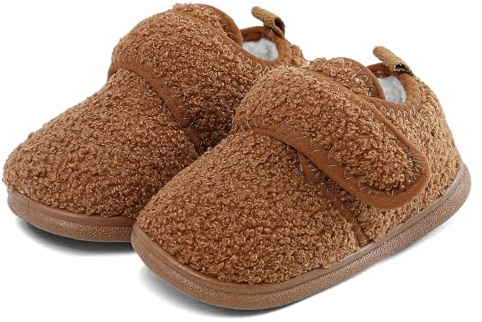 Cheerful Mario 1-5 Years Baby Toddler Boys Girls Slippers Warm Sherpa Fleece Lining Indoor Outdoor Little Kids Winter Shoes Brown 4 UK Child