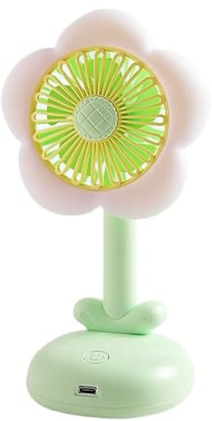 Ventilador de escritorio para oficina, ventilador de escritorio personal silencioso con flores, circulador de aire recargable por USB, 2 velocidades para dormitorio, oficina, escuela, viajes