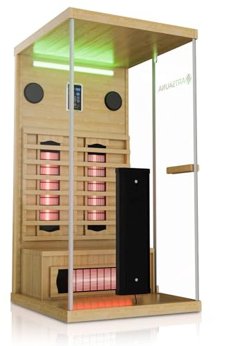 Artsauna Infrarotkabine Göteborg 90 – Natur, Wärmekabine mit Vollspektrumstrahlern, Hemlockholz & Sicherheitsglas, LED-Beleuchtung