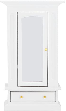 1:12 EIN Kleiderschrank aus Holz, Möbel mit Spiegel, weiß, EIN Kleiderschrank für EIN Puppenhaus im Maßstab 1:12, zum Spielen und Spielen