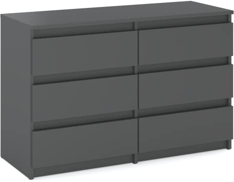 MRBLS_HOME Kommode mit 6 Schubladen - Holz Sideboard 100 x 71,5 x 33,5 cm (B/H/T) - Schubladenschrank Schmale Kommode für Schlafzimmer & Flur - Regal mit Schubladen - Schrank (Grau Matt)