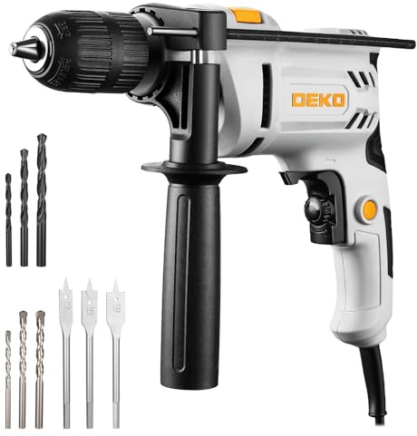 500W Corded Hammer Drill: DEKOPRO 0-3000RPM Electric Hammer Drill with 13mm Chuck, 360°Adjustable Handle, 11pcs Accessories,Variable Speed for Drilling in Wood, Soft Metals