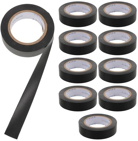 WRITWAA Cinta Aislante Eléctrica Negra de PVC 15 M Fina y Resistente a Altas Temperaturas Multifuncional para Cables y Reparaciones Automotrices 10 Unidades para Uso Interior y