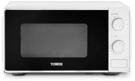 Tower Manual 20 Litre 800W Microwave with Dial Controls, 5 Power Levels, Defrost Function, 30 Minute Timer, White, T24044WHT