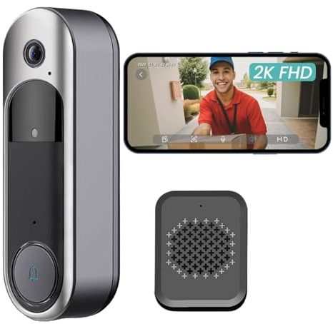 Générique Sonnette Vidéo sans Fil 1080P HD, Vision 180° & IA Intelligente,Anti-Intrusion, Détection Colis, Installation Facile, Autonome, Carte SD et Stockage Cloud, sans Abonnement Obligatoire