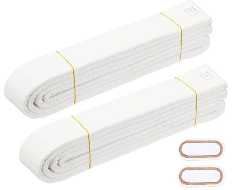 YELARXI Karate Belt, Martial Arts Ranking Belts with Name Tag Solid Cotton Double-Layered Core Long Soft Uniform Training Equipment Fitting for (Taekwondo/Karate/Judo) 5.2ft&2Pcs&White