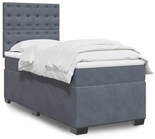 Frdhee Groß Bettrahmen Mit Stauraum Tagesbett,Boxspringbett mit Matratze Dunkelgrau 90x190 cm Samt,Bodenbettrahmen für Kleine Räume, Schlafzimmer
