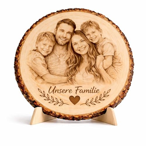 Nomiro - Baumscheibe mit Gravur personalisiert ab 13 cm - Holzscheibe mit Foto & Text - Fotogeschenke für Hochzeit, Geburtstag, Holzbild