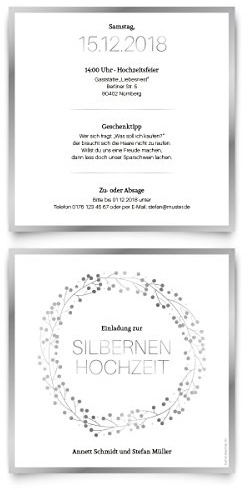 Kartenmachen.de 10-100x Personalisierte Silberne Hochzeit Einladungskarten Silberhochzeit 25 Jahre Hochzeitseinladungen - Silberkranz