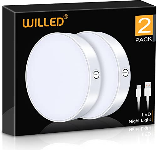 WILLED Dimmbar 6000K Batteriebetrieben Touch Lampe, Led Nachtlicht Mit Wiederaufladbar Batterie, Magnet Aufkleben Einsetzbar, Schrankleuchte, KüChenlampe(2 Stück)