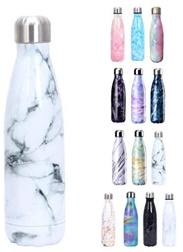 JK Home 500ml Bouteille d'eau en Acier Inoxydable Gourde Isothermes Réutilisable pour Sport Voyage Bureau Randonnée Marbre-Blanc #B