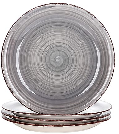 vancasso Bella Grey 10.5 inch Dinner Plate Set of 4, Handpainted Big Plate Set in Rustic Look, 27cm Serving Plate for Dinner/Steak/Main Course, Scratch Resistant