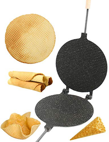 PetriStor Waffle Maker Round Has Nonstick Coating Size 8 in - Waffle Cone Maker - Krumkake Iron - Wafer Maker - Waffle Cone Maker Machine - Stroopwafel Maker - Ice Cream Cone Maker
