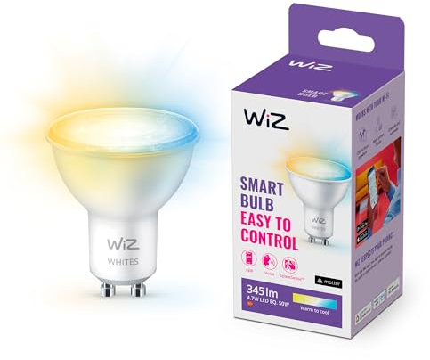 WiZ ampoule LED Connectée Wi-Fi GU10, Nuances de Blanc, équivalent 50W, 345 lumen, fonctionne avec Alexa, Google Assistant et Apple HomeKit