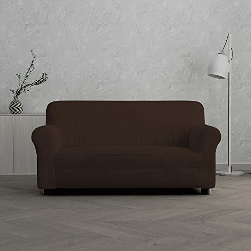 Italian Bed Linen “ Leslie” Funda para sofà, 95% poliéster + 5% Elastano, Marròn, 2 Plazas