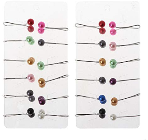 KERDEJAR Hijab Schal-Clips, 24 Stück muslimische Hijab-Schal-Anstecknadel, Perlen-Clip, Schal, Kopftuch, Schal, Zubehör, Dame, Muslimische Schal-Clips, Schmuck, Geschenk, Farbmischung.