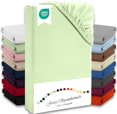 Julido Jersey Spannbettlaken 140x200 cm, Grün aus Baumwolle, Oeko-Tex Standard 100, Luxuriöses Betttuch mit Gummizug, Hautfreundlich und Allergiker-geeignet, Farbvielfalt, Atmungsaktiv