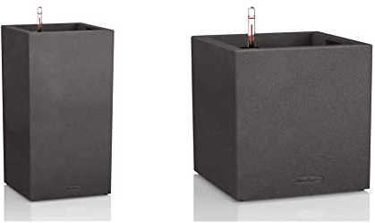 Lechuza Komplett-Set für Garten, Schwarz, 40 x 40 x 76 cm, 13622 & Canto Stone Low 30, graphitschwarz, Hochwertiger Kunststoff, Inkl. Bewässerungssystem, Herausnehmbarer Pflanzeinsatz, 13702