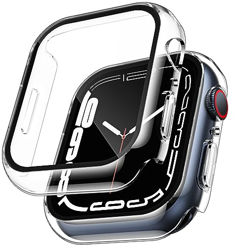 TAURI 2 Stück Schutzhülle Designed für Apple Watch 9/7/8 45mm Hülle mit Tempered GlassDisplayschutz, 360° Rundum Ultradünne PC Hard Hülle, Kratzfest Hardcase für iWatch 45mm Series 9/8/7 - Transparent