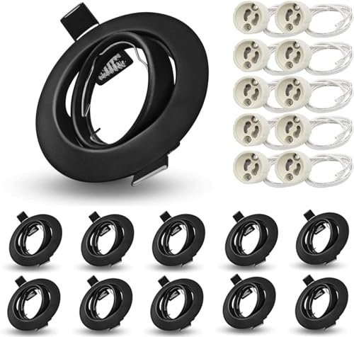 Allesgute Lot de 10 spot encastrable GU10 Set, Cadres de montage pour Spots Noir Mat Rond Encastrer Orientables 30° Adapté aux Lampes Halogènes et Modules LED Douilles GU10 Incluses