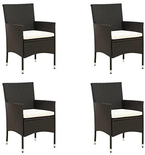 Gecheer 4 STK. Gartenstühle mit Kissen Gartenstuhl Poly Rattan Garten Essstuhl Rattanstuhl Rattansessel Gartensessel Gartenmöbel Poly Rattan Schwarz