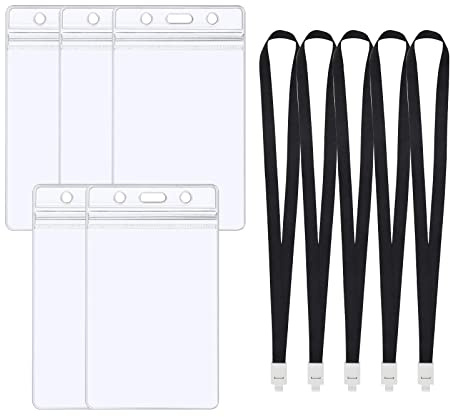 THETAG 5Pcs Transparente Ausweishülle Kartenhülle mit Band, Flexible Hartplastik Scheckkartenhülle mit Gurt, Kristall Lanyard Riemen Klar Ausweishalter und Umhängeband