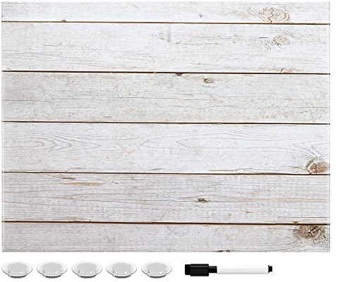 Navaris Magnettafel Magnetpinnwand Memoboard zum Beschriften - 33x43cm Tafel abwaschbar mit Halterung Magneten und Stift - Wooden Planks Design