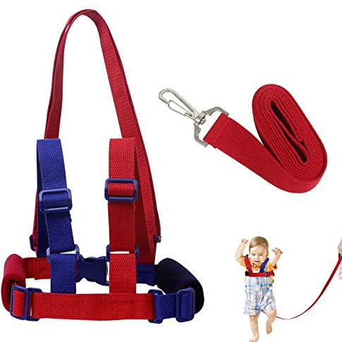 QOPAHI Imbracatura da passeggio e guinzaglio di sicurezza anti-smarrimento, redini per bambini e bambine, 2 in 1, per bambini da 1 a 3 anni