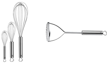 WMF Profi Plus Schneebesen Set 3-teilig, Cromargan Edelstahl teilmattiert, Rührbesen, Quirl, spülmaschinengeeignet & Profi Plus Kartoffelstampfer 28,5 cm, Cromargan Edelstahl teilmattiert