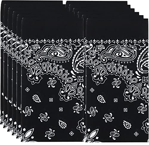 MW Watersports Cotton Bandanas, Bulk 12 Pack Ideal for Men and Women Classic Western Paisley Design Large Dimensions (Black)