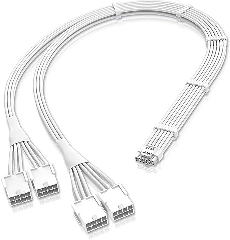 EZDIY-FAB Extension de câble d'alimentation GPU, 16 Broches (12+4) 12VHPWR PCIe 5.0 mâle vers 4X PCIE 8 Broches pour RTX 3090Ti/RTX4090/RTX4080, avec Peignes de câble pré-installés-16AWG-Blanc Pur