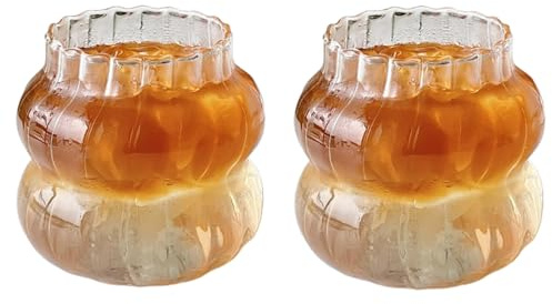 KWQBHW Set di 2 bicchieri in vetro a coste, da 400 ml, stile vintage, a forma di onda, bicchieri da caffè ghiacciato, per cocktail, bevande, succhi di latte