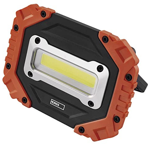 EMOS Luz de trabajo LED, foco de trabajo portátil impermeable, brillo 700 lm, alcance de 35 m, 3 modos de luz, funciona con pilas con hasta 14 horas de duración, mango giratorio