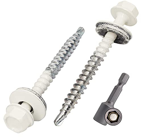 SKIR'CO (150 pcs) Vis Toiture Peintes, Vis Autoperceuses 4,8 x 50 mm Avec Rondelles EPDM, Tête Hexagonale (Blanc Pur, RAL 9010)