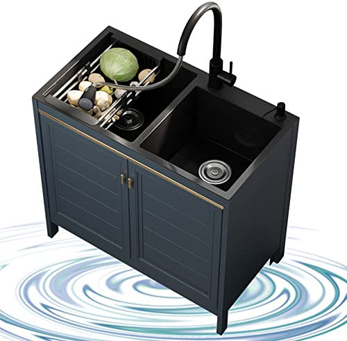 Completo di Lavello Inox con Armadio in alluminio,Mobiletto Sottolavello Cucina con Rubinetto,Arredobagno e Cucine,Lavatoio in Acciaio Inox Autoportante 2 Vasca,per Garage Lavanderia Esterno ( Size :