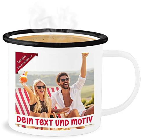 Emaille Becher Blechbecher - eigenem Bild - Eigenes Foto Geschenk I - 300 ml - Weiß Schwarz - bedrucken fototasse selbst drucken photo tasse foto-becher selber gestalten custom print tassen