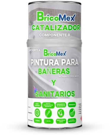 BRICOMEX Badewannenfarbe aus Satin, Zweikomponenten-Emaille, 600 + 150 ml, Weiß
