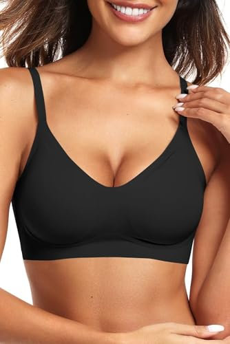 Vertvie Seamless Bras for Women Non Wired Comfort Wireless Push Up Bra Soft Support Full Coverage Everyday Bra Padded Zero Feel Bralettes (Black,M)