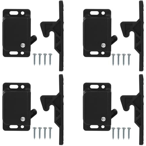 Unlorspy 4 Paar schwarze Riegel und Riegel für Wohnmobile, ABS-Kunststoff, Wohnmobil, Schranktürriegel und -schnäpper 4,5 kg Zugkraft für Wohnmobil, Wohnmobil, Anhänger, Lastenanhänger und Wohnmobil