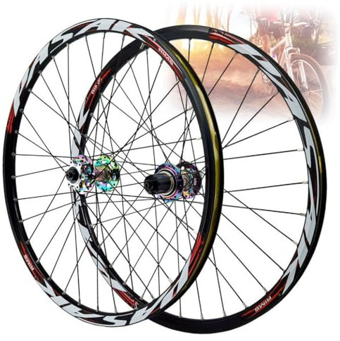 DYSY MTB Laufradsatz 26 Zoll 27,5 Zoll 29 Zoll, Aluminiumlegierung Rennfelge Scheibenbremse 32H Fahrradräder QR for 7–12 Geschwindigkeiten 2180 G (Farbe : Rot, Size : 24 inch)
