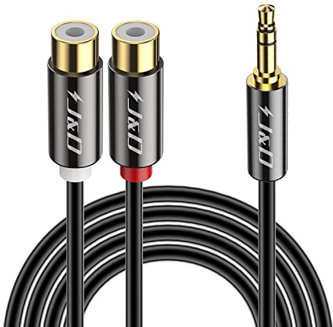 J&D Stereo Audio Cinch zu Klinken Adapter Goldbeschichtet 3,5mm Klinke auf 2 RCA Cinch Buchse Stereo Audio Adapter kabel Verlängerungskabel, 2.1m